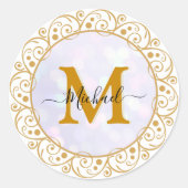 Elegant Gold Glitter Initial & Name Ronde Sticker (Voorkant)