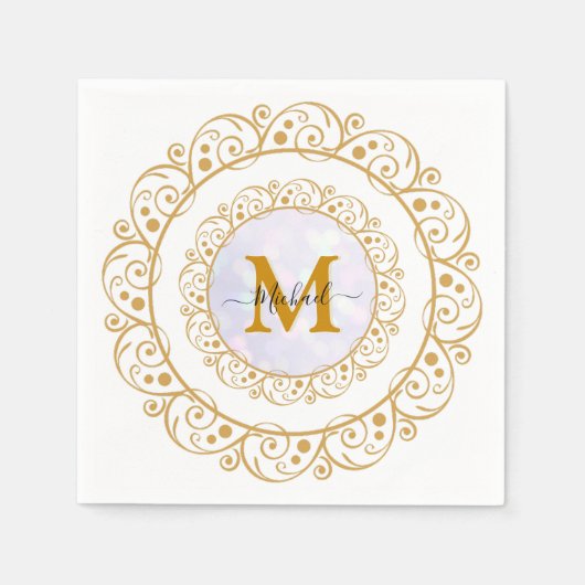 Elegant Gold Glitter Initial & Name Servet (Voorkant)