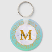 Elegant Gold Glitter Initial & Name Sleutelhanger (Voorkant)