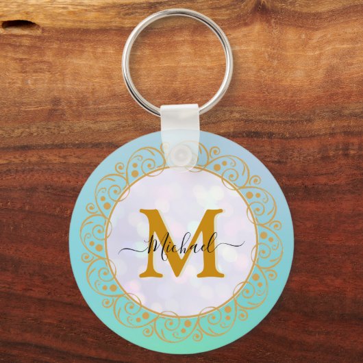Elegant Gold Glitter Initial & Name Sleutelhanger (Voorkant)