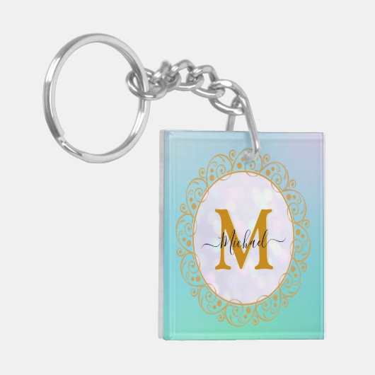 Elegant Gold Glitter Initial & Name Sleutelhanger (Voorkant Links)