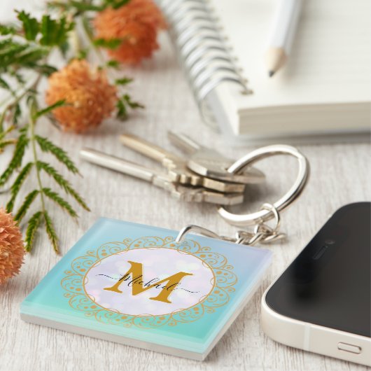 Elegant Gold Glitter Initial & Name Sleutelhanger (Voorkant Rechts)
