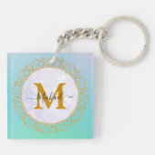 Elegant Gold Glitter Initial & Name Sleutelhanger (Achterkant)