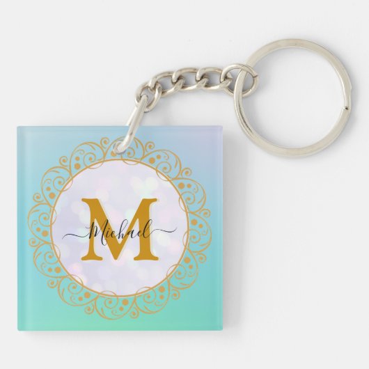 Elegant Gold Glitter Initial & Name Sleutelhanger (Achterkant)