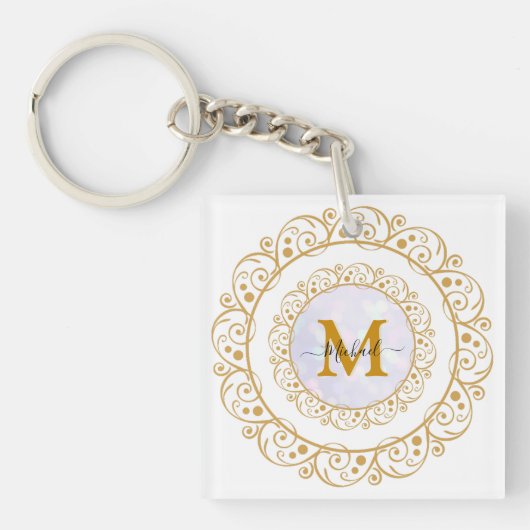 Elegant Gold Glitter Initial & Name Sleutelhanger (voorkant)