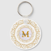 Elegant Gold Glitter Initial & Name Sleutelhanger (Voorkant)