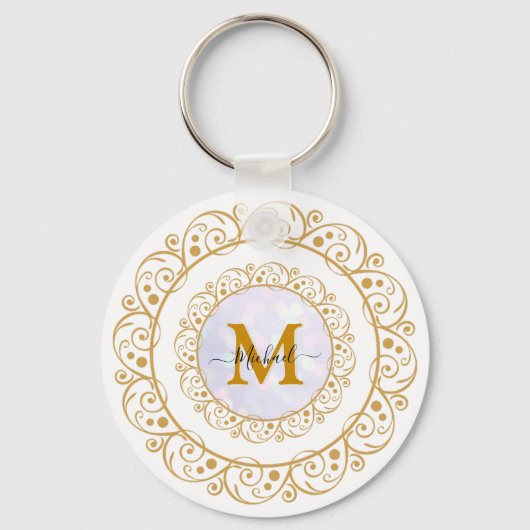 Elegant Gold Glitter Initial & Name Sleutelhanger (Voorkant)