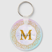 Elegant Gold Glitter Initial & Name Sleutelhanger (Voorkant)