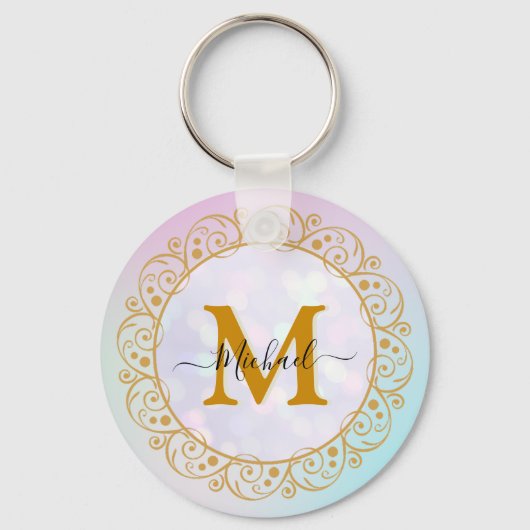 Elegant Gold Glitter Initial & Name Sleutelhanger (Voorkant)