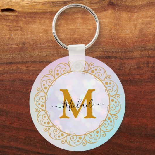 Elegant Gold Glitter Initial & Name Sleutelhanger (Achterkant)