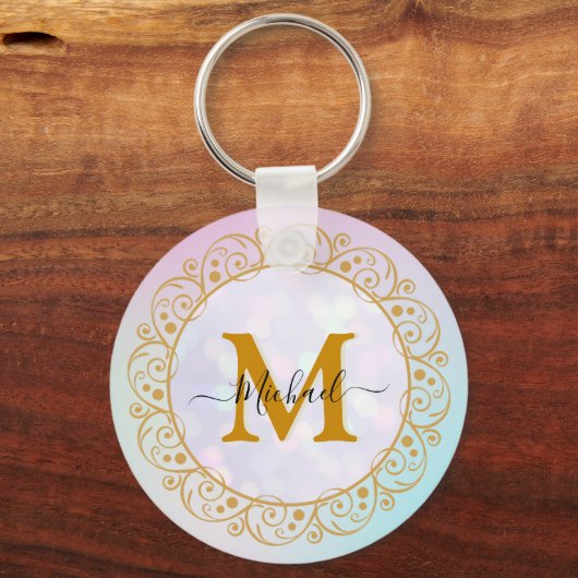 Elegant Gold Glitter Initial & Name Sleutelhanger (Voorkant)