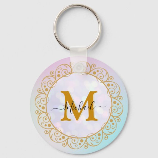 Elegant Gold Glitter Initial & Name Sleutelhanger (Achterkant)