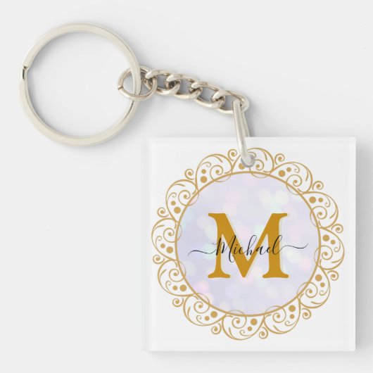 Elegant Gold Glitter Initial & Name Sleutelhanger (voorkant)
