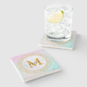 Elegant Gold Glitter Initial & Name Stenen Onderzetter (Zijkant)