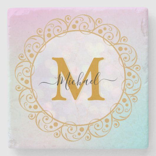 Elegant Gold Glitter Initial & Name Stenen Onderzetter (Voorkant)