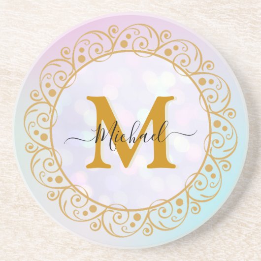 Elegant Gold Glitter Initial & Name Zandsteen Onderzetter (Voorkant)