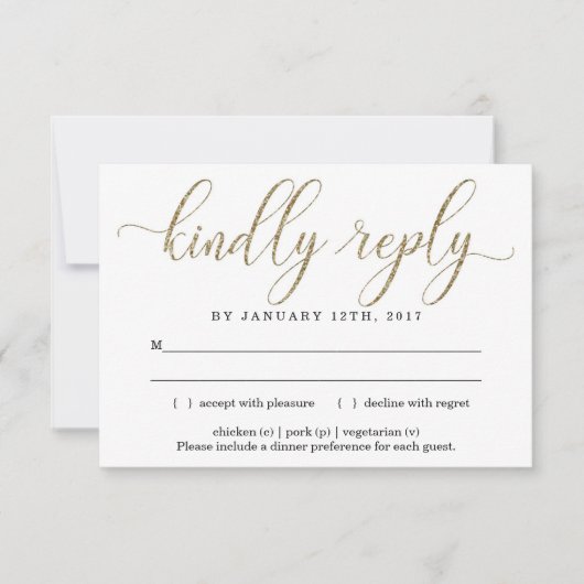 Elegant Gold Glitter Invitation Reply Kaart Invoeg (Voorkant)
