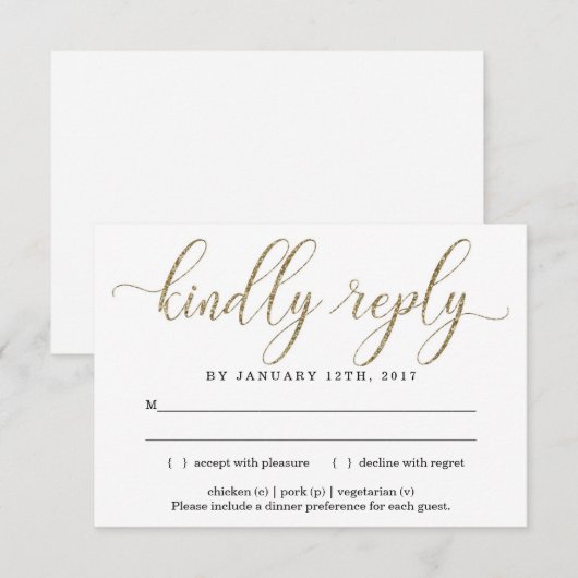 Elegant Gold Glitter Invitation Reply Kaart Invoeg (Voorkant / Achterkant)
