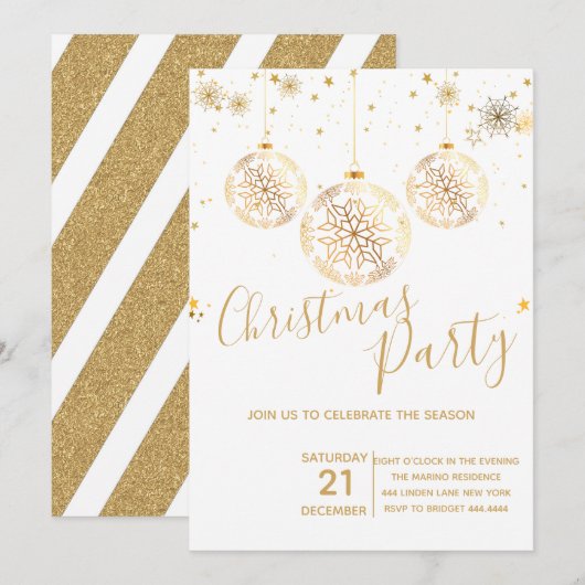 Elegant Gold Glitter-kerstfeest Kaart (Voorkant / Achterkant)