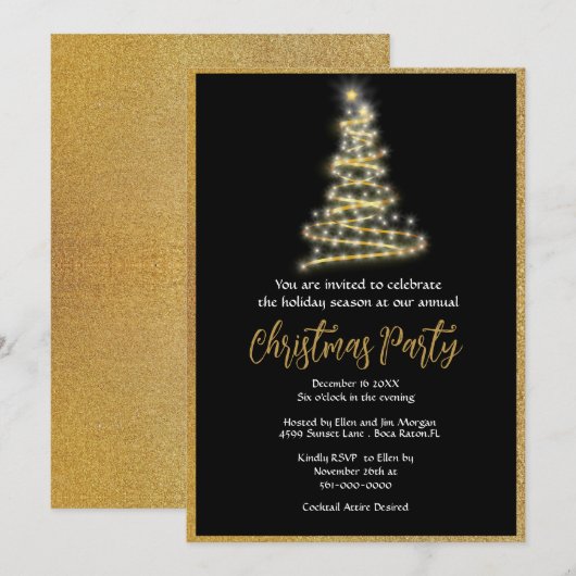 Elegant Gold Glitter-kerstfeest Kaart (Voorkant / Achterkant)