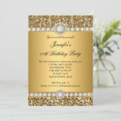Elegant Gold Glitter Kijk Diamond Trim Birthday Kaart (Staand voorkant)