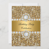 Elegant Gold Glitter Kijk Diamond Trim Birthday Kaart (Achterkant)