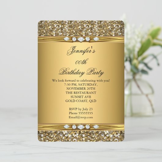 Elegant Gold Glitter Kijk uit Diamond Birthday Par Kaart (Staand voorkant)