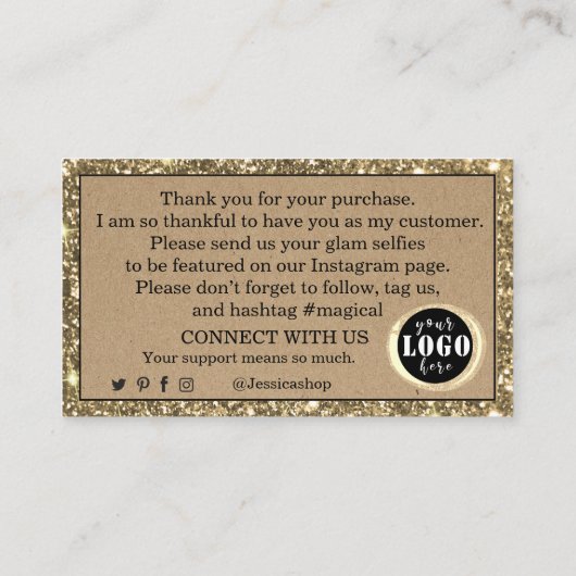 Elegant Gold Glitter Kraft Paper Hartelijk dank Visitekaartje (Achterkant)