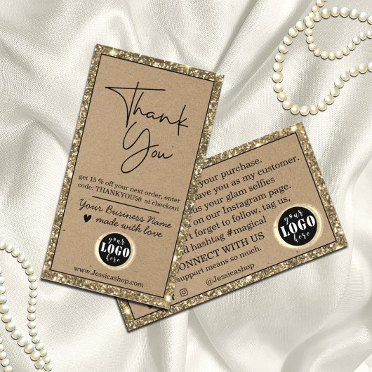 Elegant Gold Glitter Kraft Paper Hartelijk dank Visitekaartje