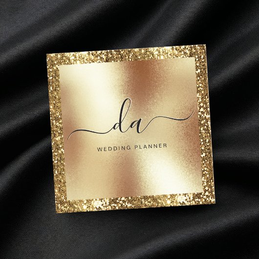 Elegant Gold Glitter Lijst Script Monogram Modern Vierkante Visitekaartje