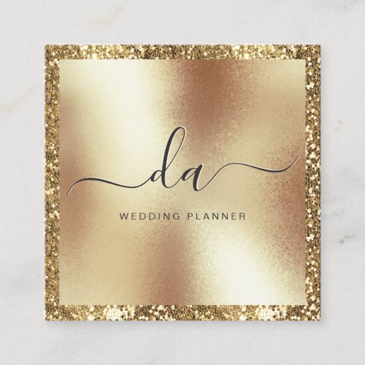 Elegant Gold Glitter Lijst Script Monogram Modern Vierkante Visitekaartje (Voorkant)