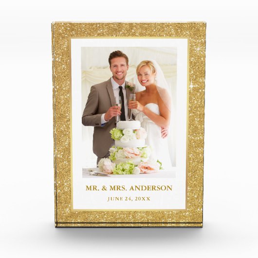 Elegant Gold Glitter Lijst Wedding Mr en Mrs. Fotoblokken (Voorkant)
