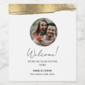 Elegant Gold Glitter Line Custom Welkom Foto toevo Wijn Etiket (Enkel label)