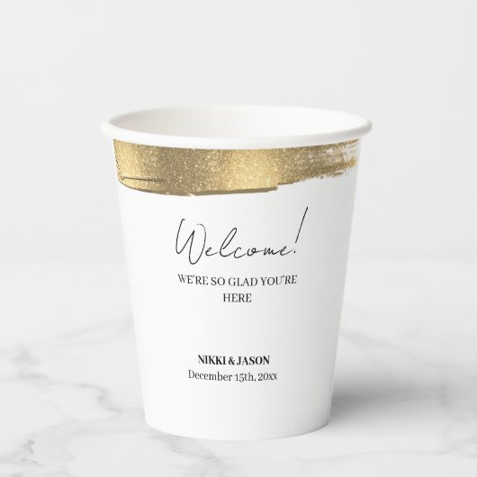 Elegant Gold Glitter Line Minimal Weddenschap Welk Papieren Bekers (Voorkant)