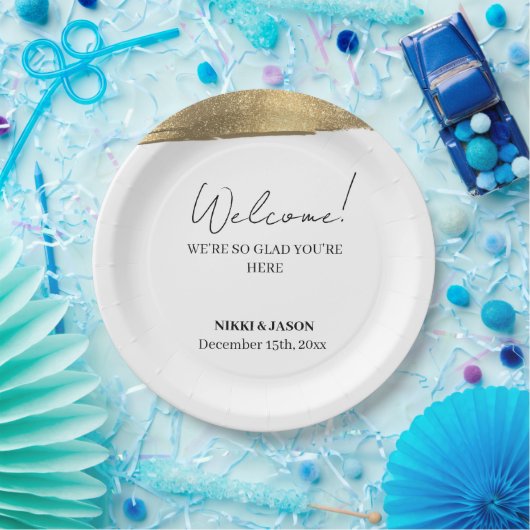 Elegant Gold Glitter Line Minimal Weddenschap Welk Papieren Bordje (Feest)