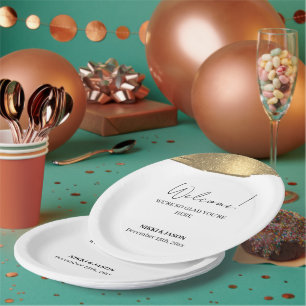 Elegant Gold Glitter Line Minimal Weddenschap Welk Papieren Bordje