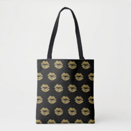 Elegant Gold Glitter Lips Patroon Tote Bag