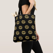 Elegant Gold Glitter Lips Patroon Tote Bag (Dichtbij)