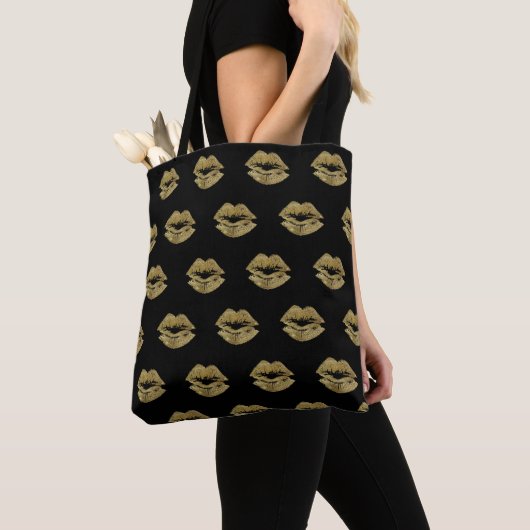 Elegant Gold Glitter Lips Patroon Tote Bag (Dichtbij)