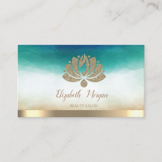 Elegant Gold Glitter Lotus Beauty Salon Waterverf Visitekaartje (Voorkant)