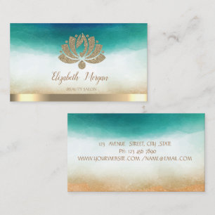 Elegant Gold Glitter Lotus Beauty Salon Waterverf Visitekaartje