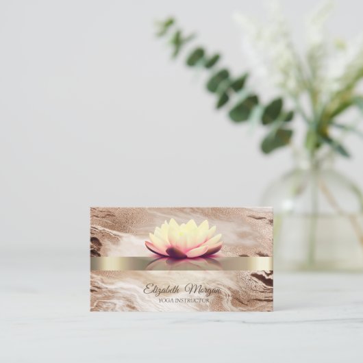 Elegant Gold Glitter Lotus Flower Marble Visitekaartje (Staand voorkant)