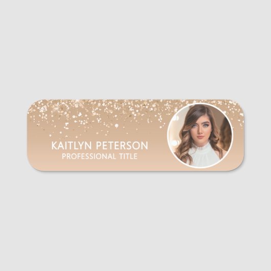 Elegant Gold Glitter Magnetic Employee Photo ID Naamplaatje (Voorkant)