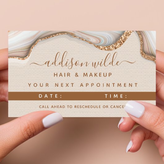 Elegant Gold Glitter Marble Agate Appointment Card Afsprakenkaartje