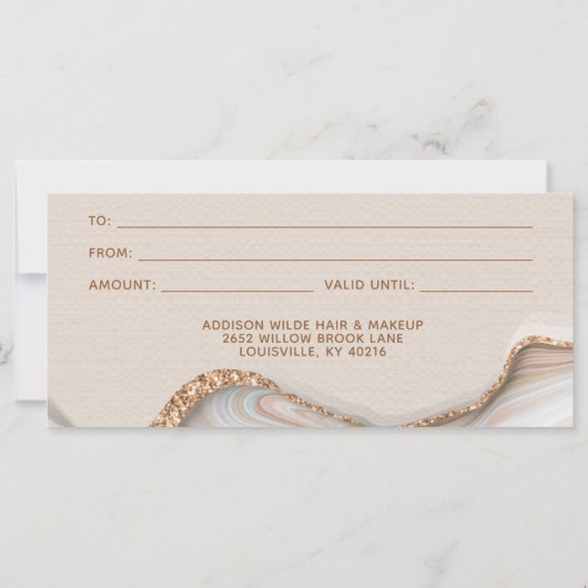 Elegant Gold Glitter Marble Agate Cadeaubon (Achterkant)
