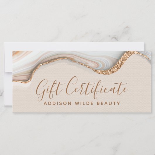 Elegant Gold Glitter Marble Agate Cadeaubon (Voorkant)