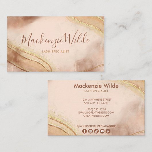 Elegant Gold Glitter Marble Agate Chic Script Visitekaartje (Voorkant / Achterkant)