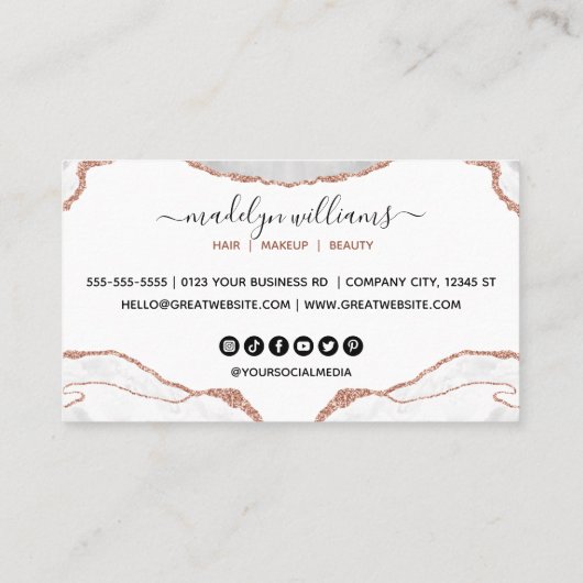 Elegant Gold Glitter Marble Agate Custom Logo Visitekaartje (Achterkant)