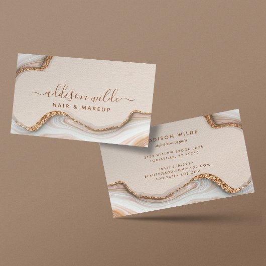 Elegant Gold Glitter Marble Agate Modern Chic Visitekaartje