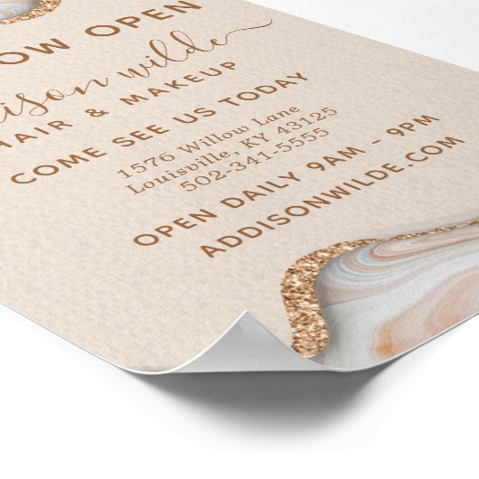 Elegant Gold Glitter Marble Agate Moderne Business Poster (Hoek)